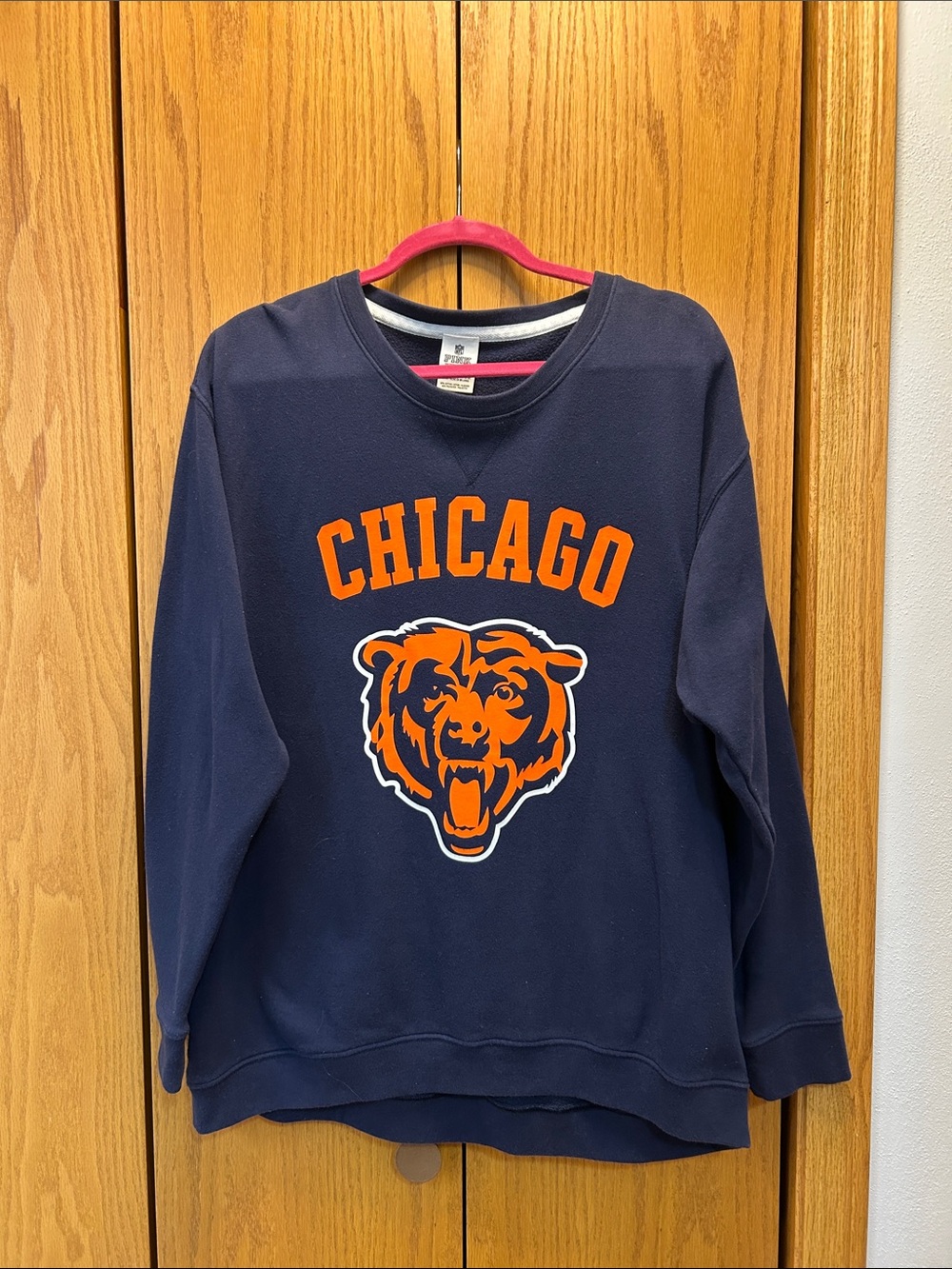 PINK Victoria's Secret Navy Crewneck with Orange Chicago Bear Graphic